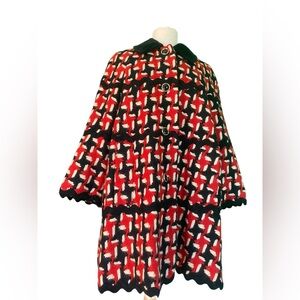 Vintage Moschino Cheap & Chic black white red plaid wool mohair coat Nanny Fran